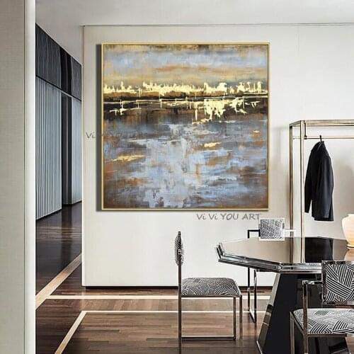 100% Pure Hand Painted Oil Modern Light Luxury American Decorative European Abstract Gold Leaf Entrance Hall Restaurant Handmade