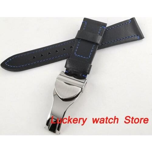 22mm black Leather strap stainless steel bucklefit mens watch-BD07