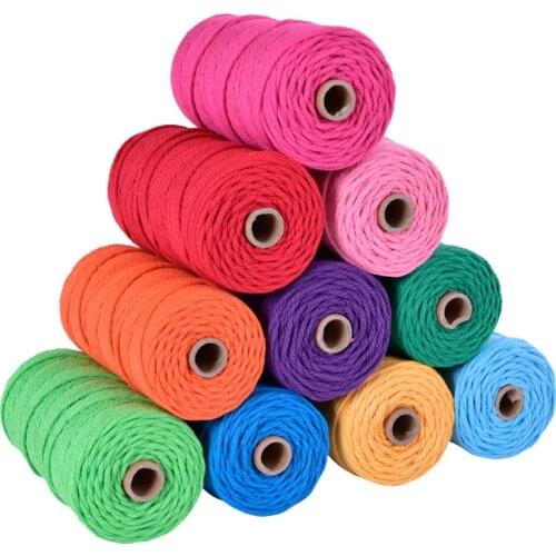 3mm/100M Colorful Cotton Macrame Cord DIY Handmade Wall Hanging Home Decor Cotton Rope Thread Twisted Wedding Party Decoration