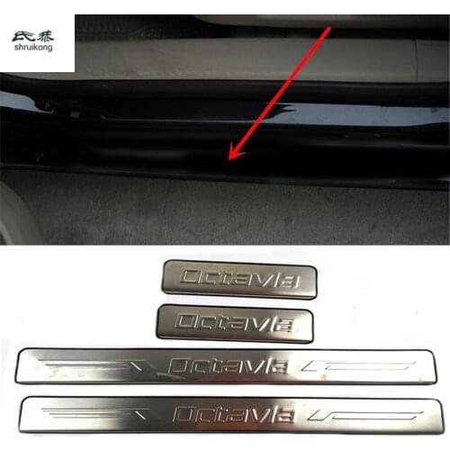 Car stickers 4pcs/lot for 2007-2012 Skoda Octavia A5 Stainless Steel Scuff Plate Door Sill car accessories