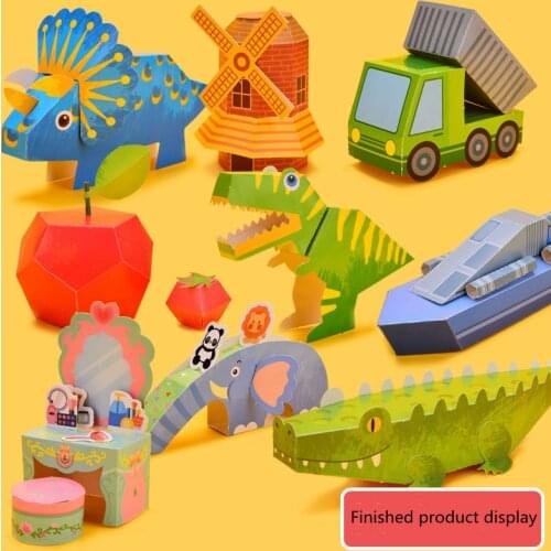 8pcs/set children 3D Cartoon Origami Car Animal Paper Model Kit DIY Handmade Puzzle Educational toys for kids girls &boys gifts