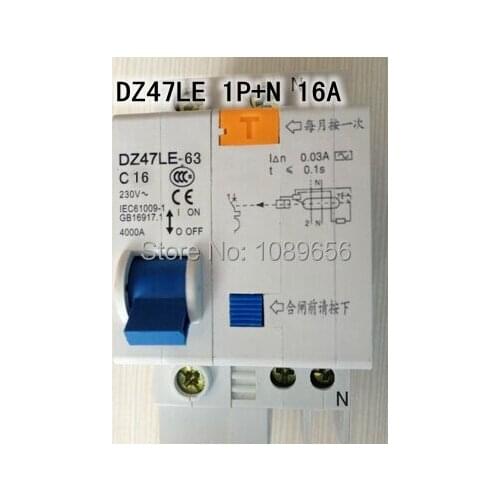 DZ47LE 1P+N 16A Residual current Circuit breaker with over current protection RCBO C type