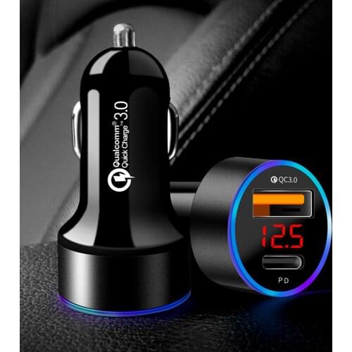 Car Charger Dual Port USB Type C Quick Charger Digital PPS QC PD 3.0 Laptop Phone Charger for iPhone Samsung Xiaomi