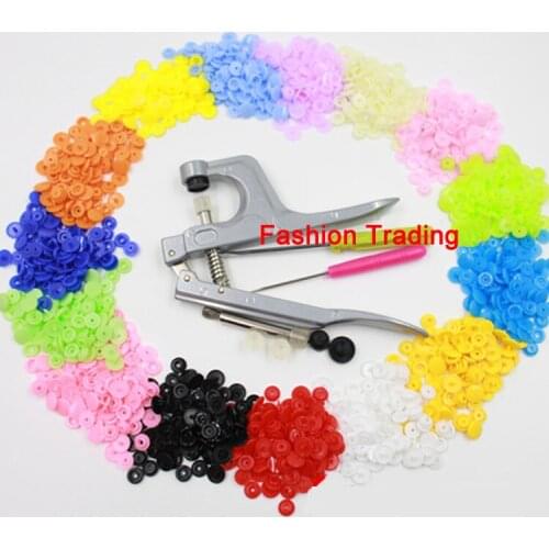 Free Shipping (4 parts as a set) 1000 sets T5 Plastic Snap Buttons+1pcs Tool Plier 12mm Resin Fastener Buttons for Baby Clothes