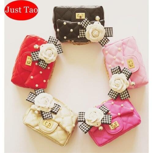 DHL Free Shipping Just Tao Childrens flower bead shoulder bags Kids mini leather purse Toddlers messenger Bags coin purse JTD001