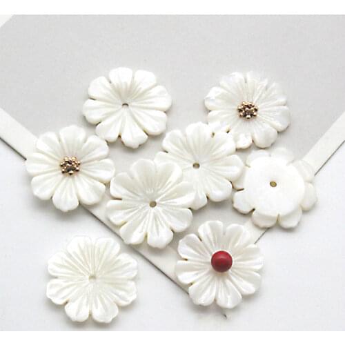 5pcs / bag natural shell flower delicate white five petal flower beads jewelry making DIY brooch hair clip earrings accessories