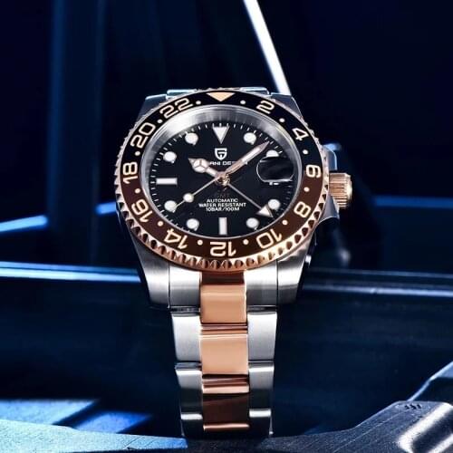 PAGANI DESIGN New Mens Automatic Mechanical Watches Waterproof 100M Luxury Sapphire Stainless Steel GMT Watch Men Reloj Hombre