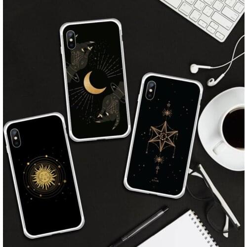 Art design sun moon star snake Phone Case Transparent for iPhone 6 7 8 11 12 s mini pro X XS XR MAX Plus cover funda shell