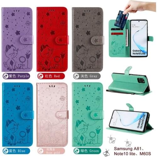 3D Cat Flip Leather Case For Samsung A01 Core A11 A21 A31 A41 A51 A71 M01 M11 M21 M31 M51 M30s M31s S20 FE Bee Wallet Phone Case