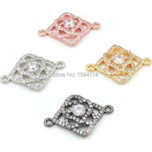 21*16*4mm Micro Pave Clear CZ Piercing Flower Connectors Fit For Men And Women Making Bracelets Jewelry