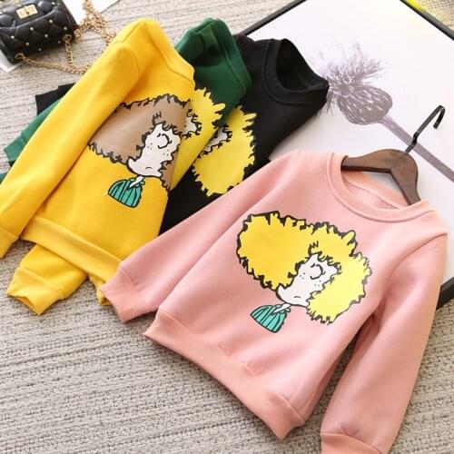 New Arrival Children Cartoon Little Girl Printed T Shirt Kids Plus Velvet Thicker Warm Tops Toddler Girls Pullover Sweater Tees
