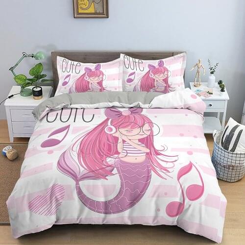 Mermaid Bedding Sets Duvet Cover Twin 3D Printed Bed Set for Girls Little Mermaid Comforter Cover Quilt Sets Bed Decor