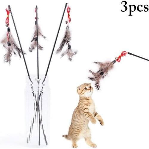 Dorakitten 3Pcs/Set Feather Cat Wand Toy Interactive Bell Decor Cat Teaser Toy Kitten Teaser Pet Supplies Cat Favors
