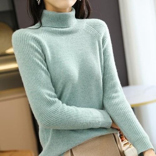 2021 Winter 100% Pure Wool Knitted Jumpers Women Turtleneck Sweaters Soft Cashmere Pullovers Lady Casual Wearout Tops