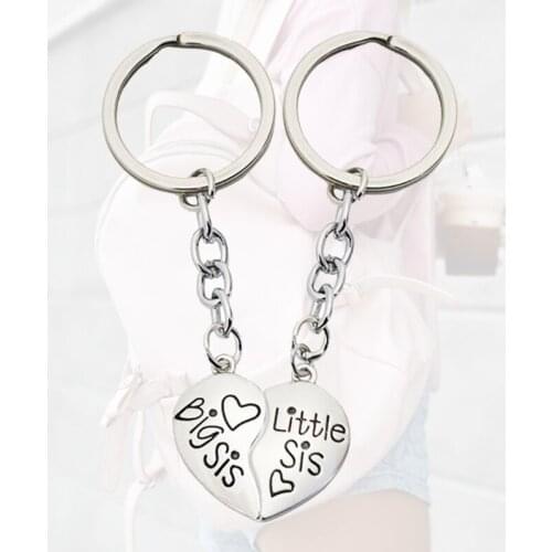 2 PCS Heart Broken Keyring Keychain Big Sis Little Sis for Sister Best Friends Birthday Christmas Gifts T84A