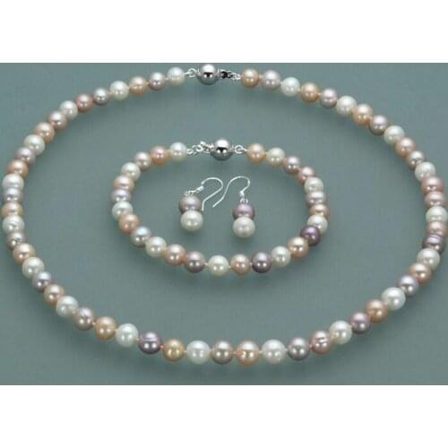 8-9mm Real Natural freshwater Cultured Pearl Necklace Bracelet Earrings Jewelry Set