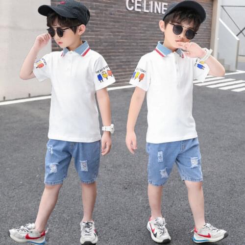 2021 Summer Boys Clothes Sport Suit Set Fashion Casual Teens Short Sleeve O-Neck Children Clothing Set 2 Pieces T-Shirt + Jeans