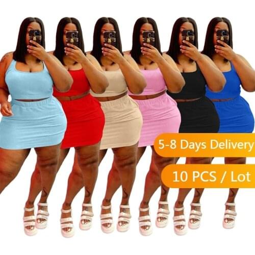 Bulk Items Wholesale Lot Summer Dress Sets Women Streetwear Halter Top Mini Skirt Set Solid Bodycon Two Piece Set Plus Size 5XL