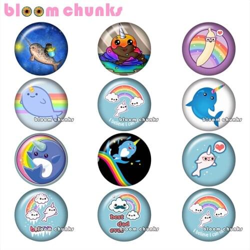 Unicorn whale rainbow cloud Round photo glass cabochon demo flat back Making findings 12mm/18mm/20mm/25mm B1493