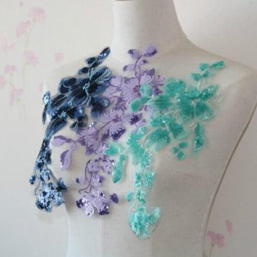 3Pcs Purple Navy Sequins Embroidered Lace Applique Trim For DIY Wedding Garment Shoes Headdress Decoration 30X15cm SX160