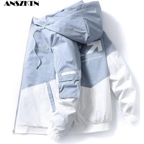 ANSZKTN Fashion Brand Men Printing Jacket Spring Autumn New Men High Street Hooded Outerwear Trendy Casual Jackets Coat Male