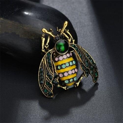 Fashion Green Rhinestone Alloy Gold Color Bee Brooches For Women And Men Resin Crystal Enamel Pin Insect Brooch Christmas Gifts