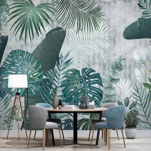 Milofi custom mural wallpaper 3D hand-painted tropical plants leaves simple TV background wall decoration mural wallpaper