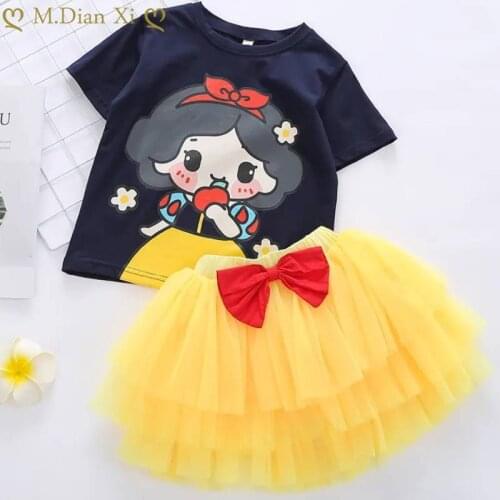 2021 Summer New Girl Two-piece Cartoon Short-sleeved T-shirt Net Yarn Princess Dress Cute Girl Baby Skirt Suit