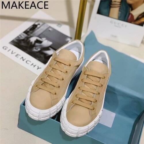 2021 New spring womens flat heels increase thick bottom lace-up single shoes small fresh style single shoes Woman shoes apricot