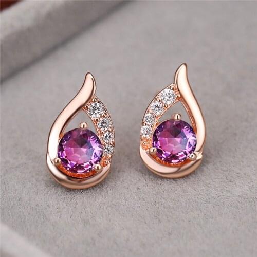 Charm Female Rainbow Crystal Small Earrings Classic Round Zircon Stud Earrings Rose Gold Silver Color Wedding Earrings For Women