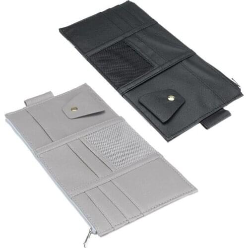 Car Sun Visor Organizer Car Truck SUV Storage Pouch Auto Pocket Organizer Glasses Bill Pen Card Holder Zipper Multi-Pocket Net