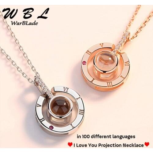 High Quality Gold Silver kolye Projection Pendant Necklace 100 languages I love you Romantic Love Memory Wedding Necklace choker