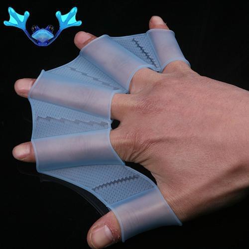 Swimming Finger Webbed Gloves Silicone Flippers Fins Paddle Frog Hand Accessory