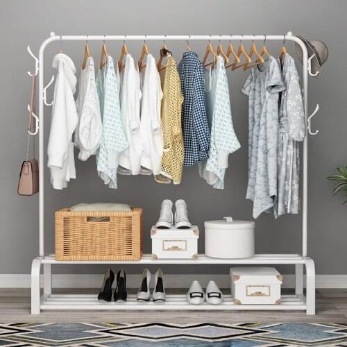 Simple Metal Drying Rack Floor Coat Stand Indoor Clothes Hanger Bedroom Wardrobe Closet Shoe Rack Storage Clothing Coat Rack