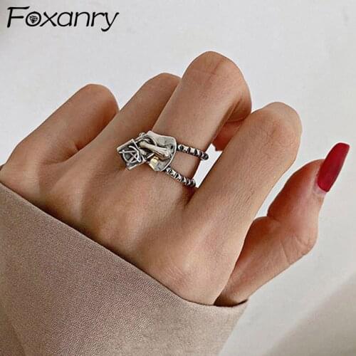 Foxanry 925 Sterling Silver Adjustable Rings for Women New Fashion Creative Zipper Design Birthday Party Jewelry Gifts Wholesale
