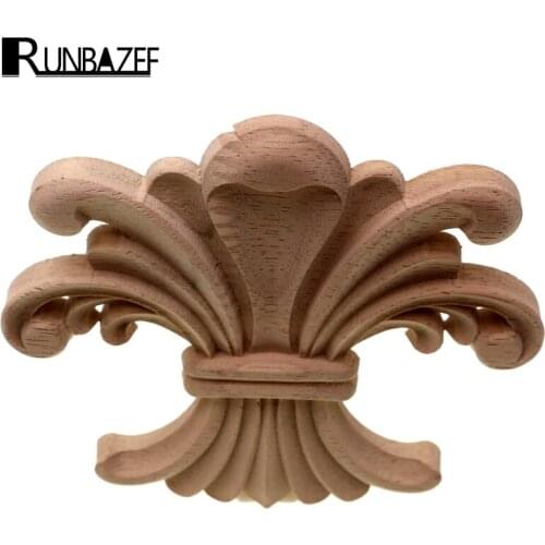 RUNBAZEF Floral Carved Decal Woodcarving Corner Applique Wooden Decor Wall Door Furniture Home Decoration Accessories Ornaments