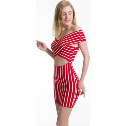 Sexy Dress Womens Striped Navel Collar Mini Tight Dresses Fashion Backless Cross 2020 New Summer Womens Clothing