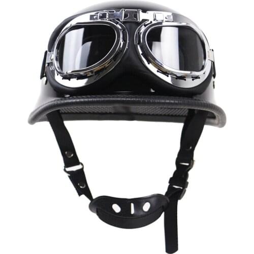 DOT Certification Vintage Germany Black Motorcycle Helmet Motorbike Retro Half Helmets with Pilot Goggles for Men Boyfriend Gift