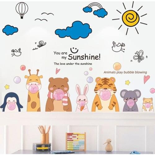 [SHIJUEHEZI] Animals Wall Stickers DIY Cartoon Clouds Wall Decals for Kids Rooms Baby Bedroom Children Nursery Home Decoration