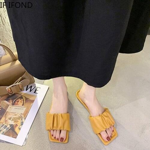 IF IFOND Summer Outdoor Women Slippers Fashion Comfort PU Leather Sandals Woman Open Toe Flat Casual Slides Beach Flip Flops