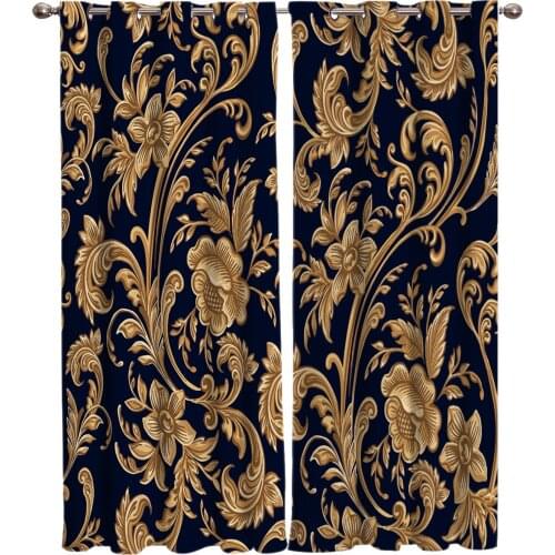 Baroque Golden Flower Leaves Gorgeous Window Curtains Scenic Curtains for Living Room Decorative Items Living Room