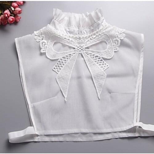 YSMILE Y Sweet Black White Stand Women Fake Collar Female Bow Tie Floral Chiffon Fashion Shirt Detachable Collar Girl Decoration