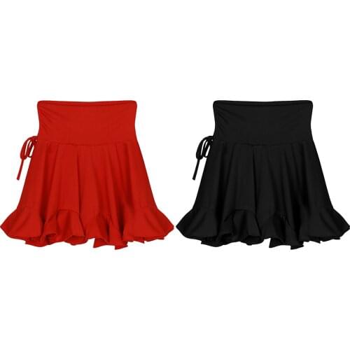 Women Latin ChaCha Skirt Dance Costume Pleated High Waist Skirts Ladies Girl Ballroon Rumba Mini Short Skirts with Rope