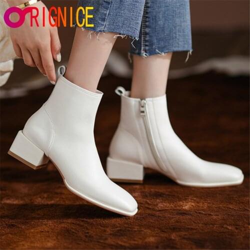 Orignice Autumn Winter Women Zipper Square Toe Ankle Boots 2021 New Elegant Classic Low Heels High Quality Shoes Big Size 34-43