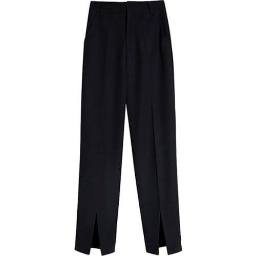 Black Bell Bottom Pants 2021 Flare Pants Women Trousers Front Split Leg Straight Ladies Work Korean Clothes Streetwear