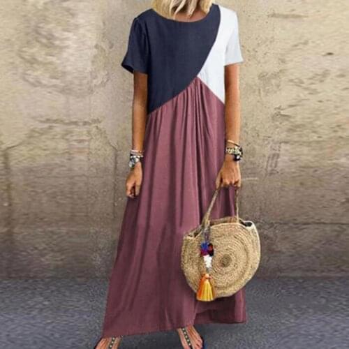 2021 Summer Women Dresses Long Maxi Dresses For Female Casual Dress Short Sleeve Patchwork Color Loose Plus Size Vestidos