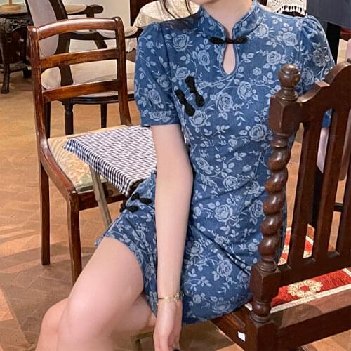 Spring new Korean version retro French skinny denim dress sexy square collar exposed collar zipper sleeve