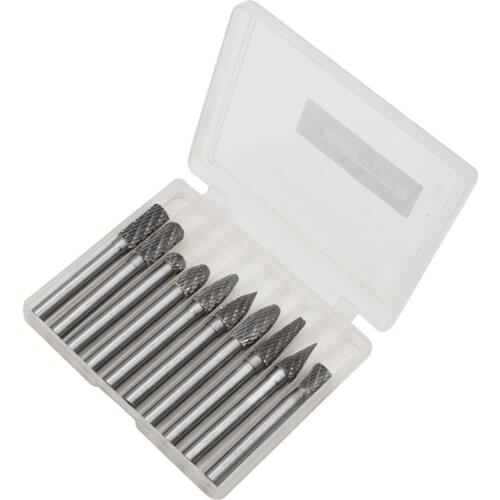 10pcs Alloy Rotary Burrs Set Tungsten Steel Electric Grinding Head Sanding File for Grinder Drill DIY Woodworking Carving