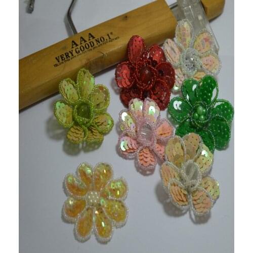 2pcs/lot)6colors beads and sequins flower Wedding Dress Decorated a variety of beads Flower Applique Sew On Lace Patches092526