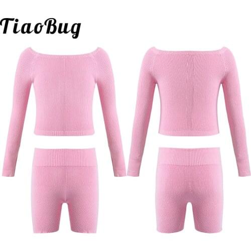 2020 Winter Kids Girl Long Sleeve Knitting Sweater Dancing Outfits 2PCS Children Ballet Clothing Set for Stage Performance
